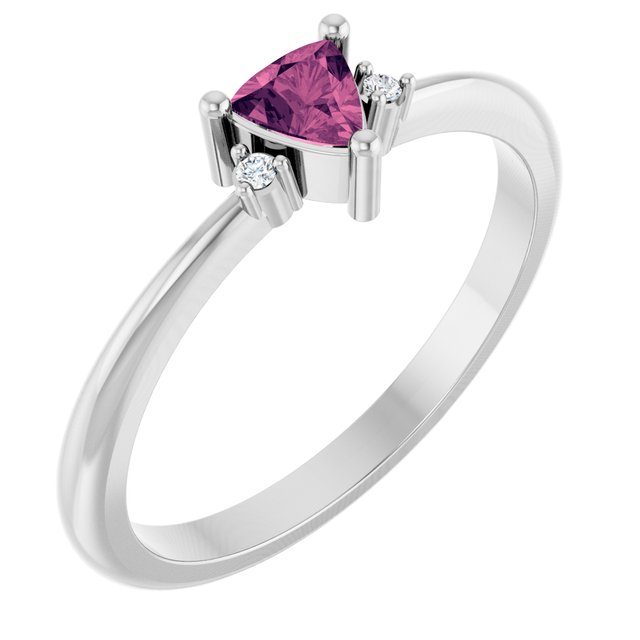 Trillion Pink Tourmaline & Diamond Accented Ring in White Gold