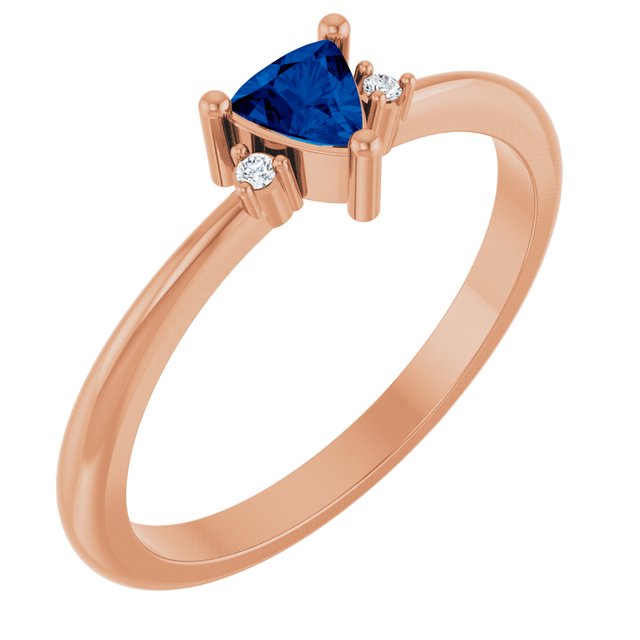 Trillion Blue Sapphire & Diamond Accented Ring in Rose Gold