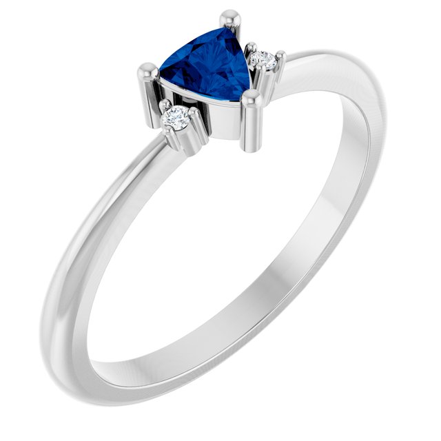 Trillion Blue Sapphire Accented Ring with Diamond Accents in Platinum