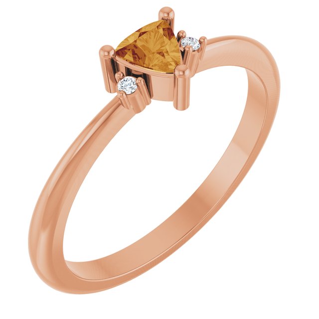 Trillion Citrine Accented Ring with Diamond Accents in Rose Gold
