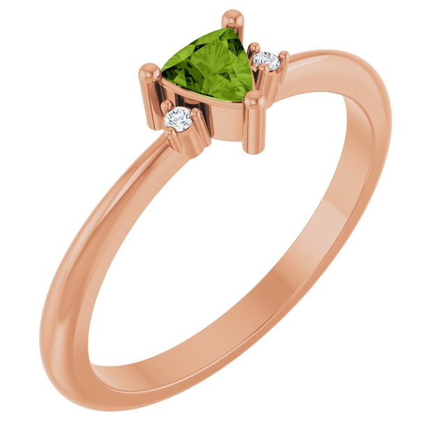 Trillion Peridot Accented Ring with Diamond Accents in Rose Gold