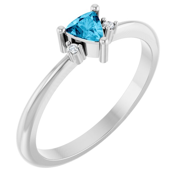 Trillion Aquamarine & Diamond Accented Ring in White Gold