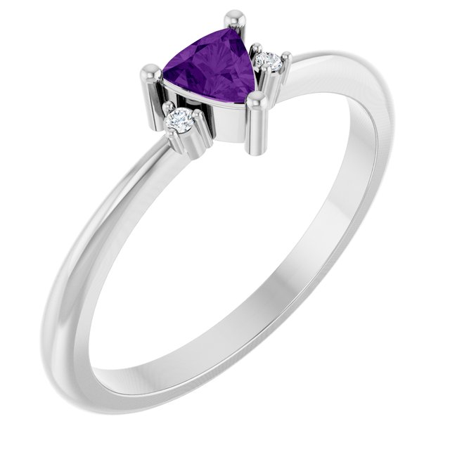 Trillion Amethyst Accented Ring with Diamond Accents in White Gold