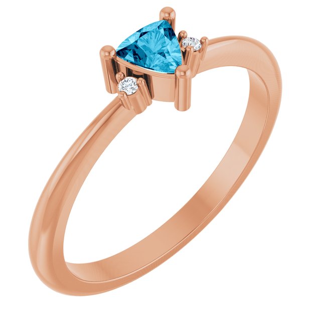 Trillion Aquamarine & Diamond Accented Ring in Rose Gold | 4x4x4mm