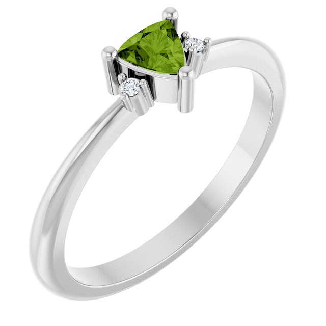 Trillion Peridot Accented Ring with Diamond Accents in Platinum