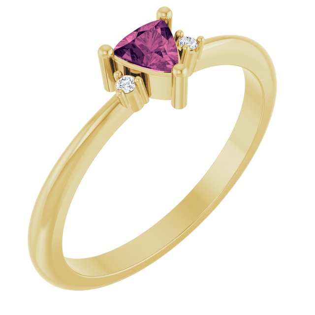 Trillion Pink Tourmaline & Diamond Accented Ring in Yellow Gold