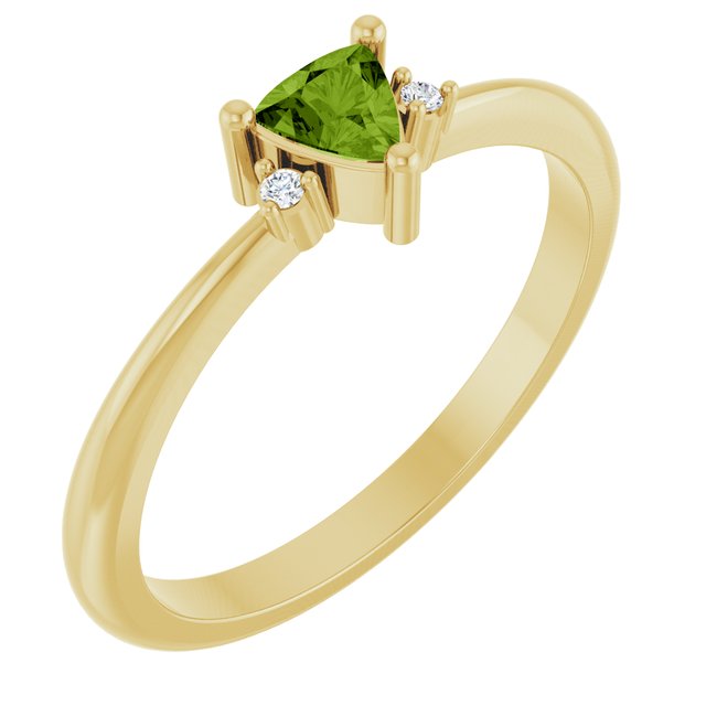 Trillion Peridot Accented Ring with Diamond Accents in Yellow Gold