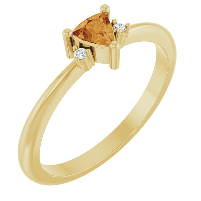 Trillion Citrine Accented Ring with Diamond Accents in Yellow Gold