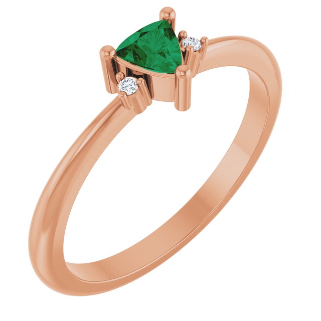 Trillion Emerald Accented Ring with Diamond Accents in Rose Gold