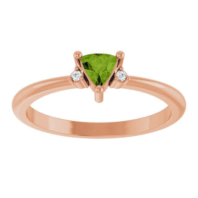 Trillion Peridot Accented Ring with Diamond Accents in Rose Gold