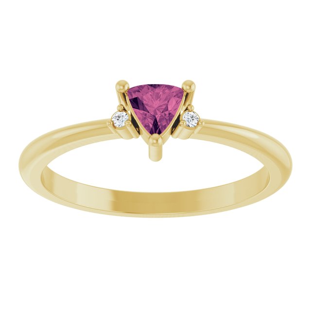 Trillion Pink Tourmaline & Diamond Accented Ring in Yellow Gold