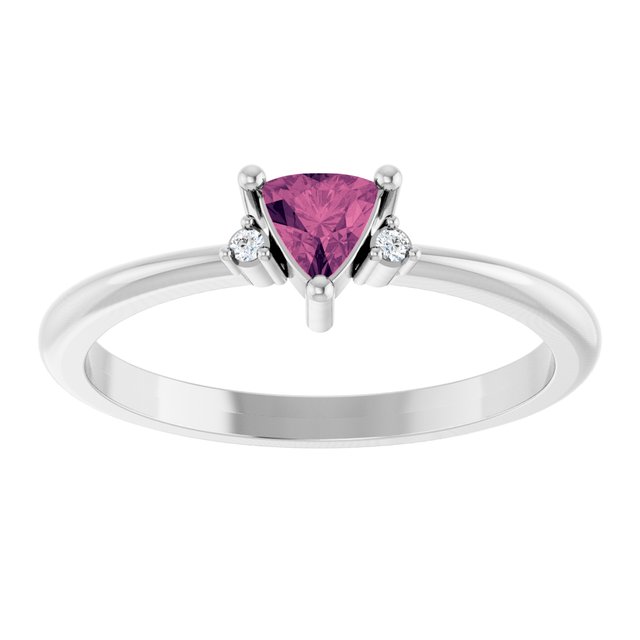 Trillion Pink Tourmaline & Diamond Accented Ring in White Gold