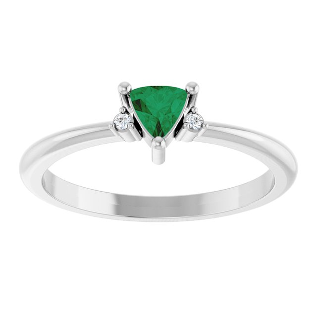 Trillion Emerald Accented Ring with Diamond Accents in White Gold