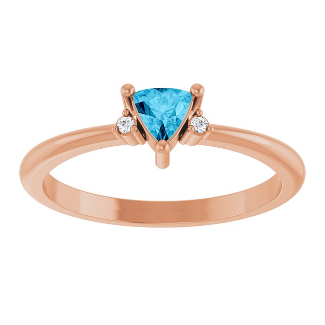 Trillion Aquamarine & Diamond Accented Ring in Rose Gold | 4x4x4mm