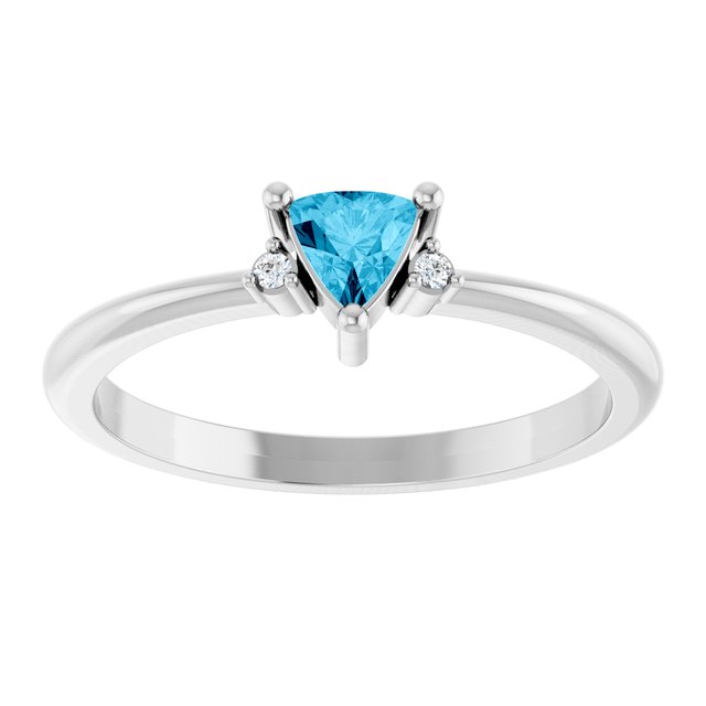 Trillion Aquamarine Accented Ring with Diamond Accents in Platinum