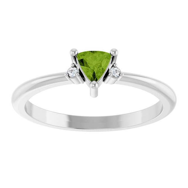 Trillion Peridot Accented Ring with Diamond Accents in Platinum