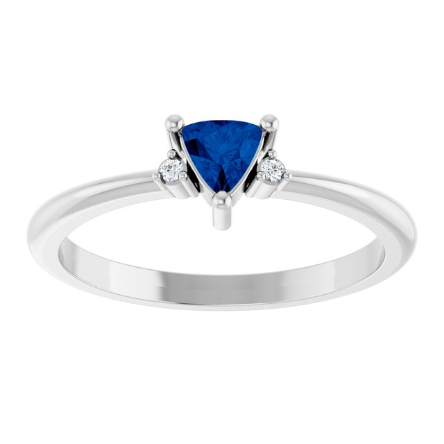 Trillion Lab-Grown Blue Sapphire & Diamond Ring in White Gold