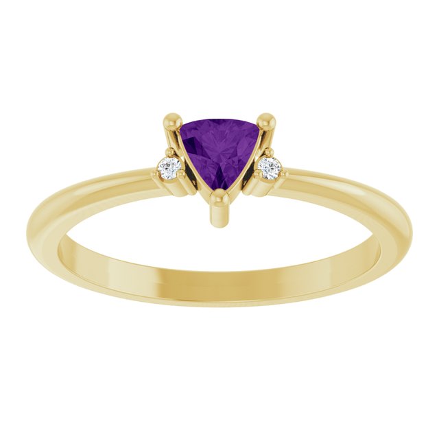 Trillion Amethyst & Diamond Accented Ring in Yellow Gold | 4x4x4mm