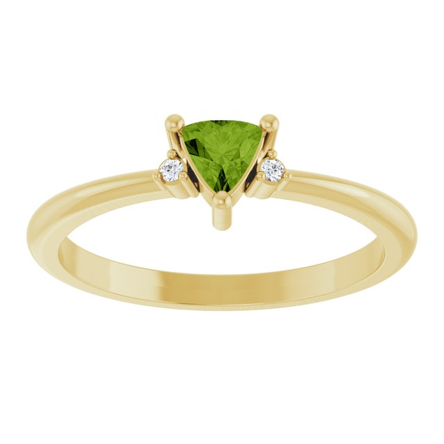 Trillion Peridot Accented Ring with Diamond Accents in Yellow Gold