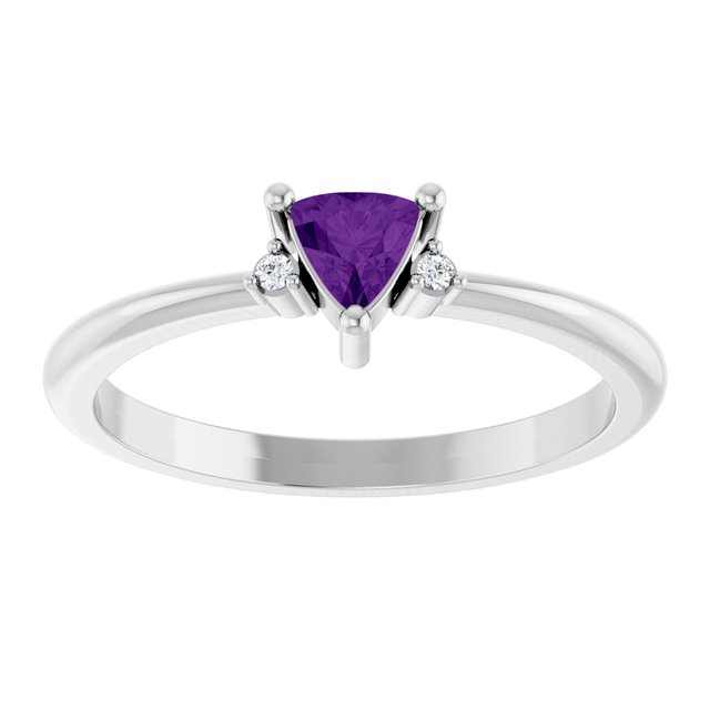 Trillion Amethyst Accented Ring with Diamond Accents in White Gold