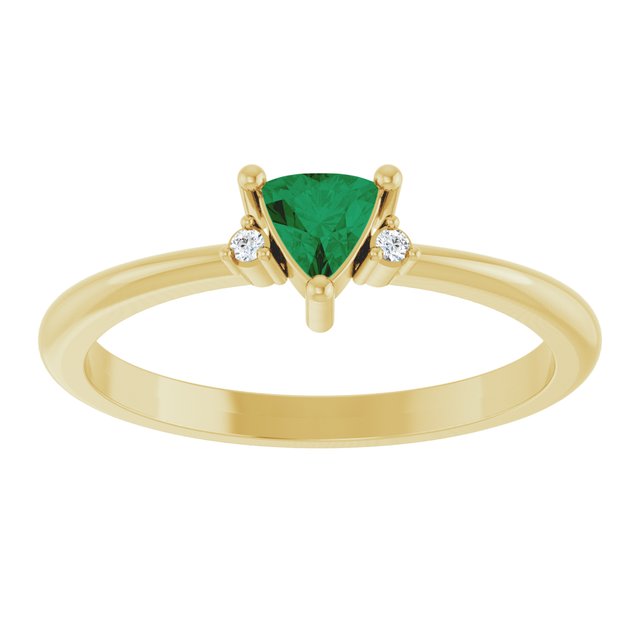 Trillion Emerald Accented Ring with Diamond Accents in Yellow Gold