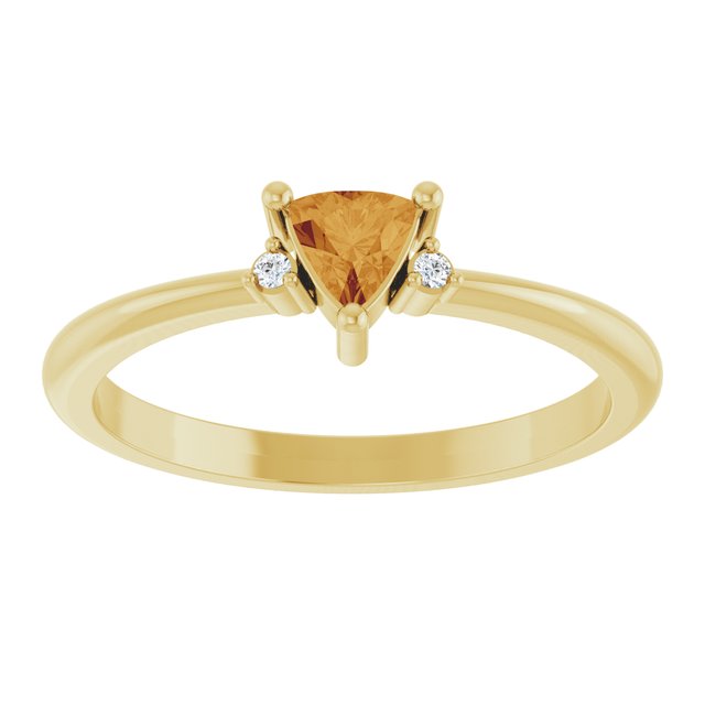 Trillion Citrine Accented Ring with Diamond Accents in Yellow Gold