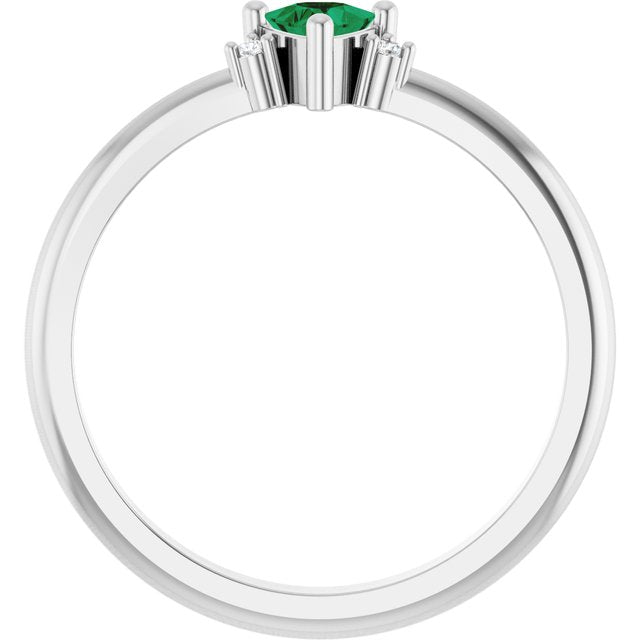 Trillion Lab-Grown Emerald & Diamond Ring in Gold and Platinum