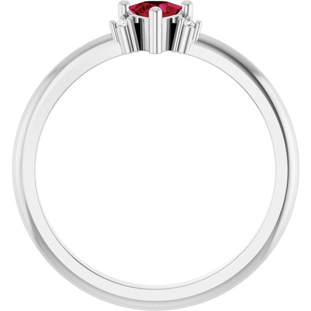 Trillion Lab-Grown Ruby & Diamond Ring in Gold and Platinum