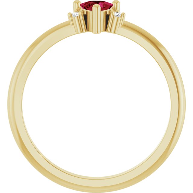 Trillion Lab-Grown Ruby & Diamond Accented Ring in Yellow Gold