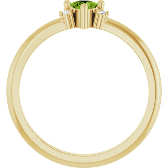 Trillion Peridot Accented Ring with Diamond Accents in Yellow Gold