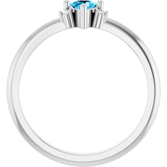 Trillion Aquamarine Accented Ring with Diamond Accents in Platinum