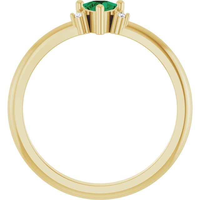 Trillion Emerald Accented Ring with Diamond Accents in Yellow Gold
