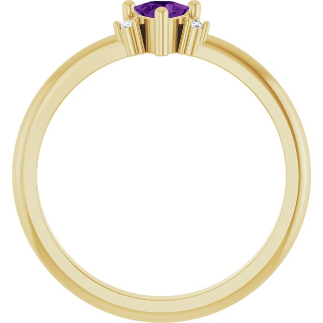 Trillion Amethyst & Diamond Accented Ring in Yellow Gold | 4x4x4mm