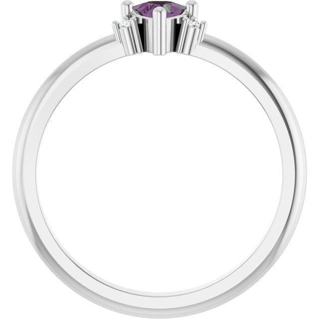 Trillion Lab-Grown Alexandrite & Diamond Accented Ring in Platinum