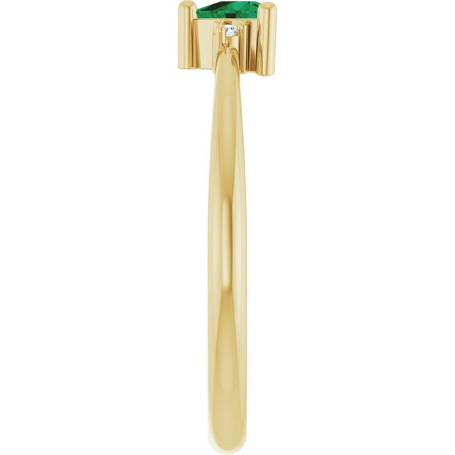 Trillion Emerald Accented Ring with Diamond Accents in Yellow Gold