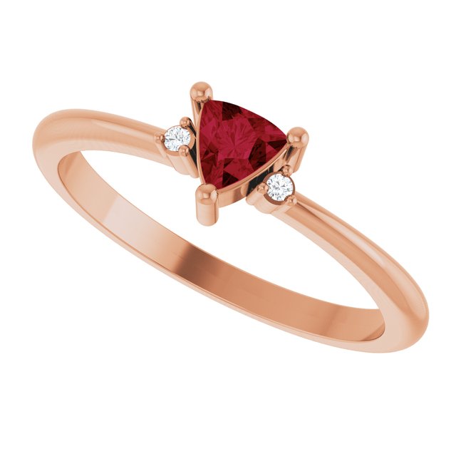 Trillion Lab-Grown Ruby & Diamond Accented Ring in Rose Gold