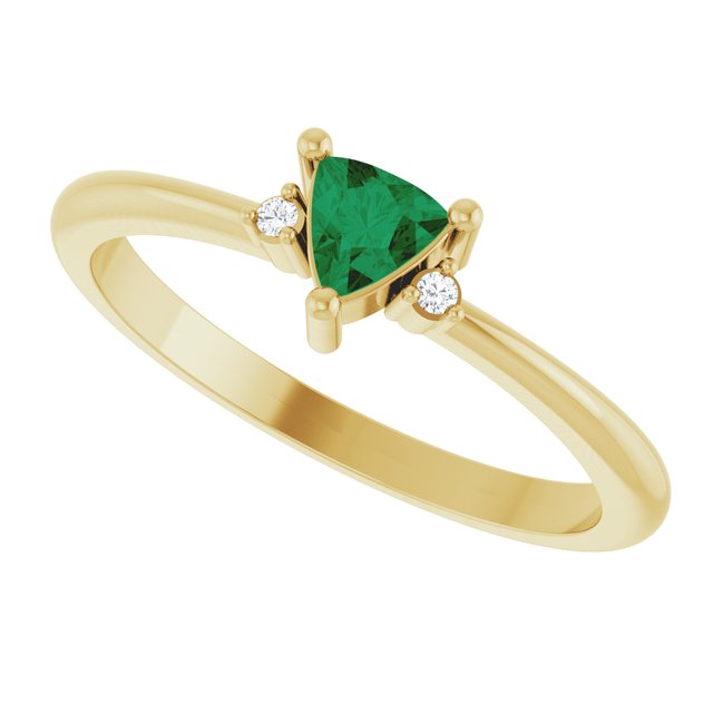 Trillion Emerald Accented Ring with Diamond Accents in Yellow Gold