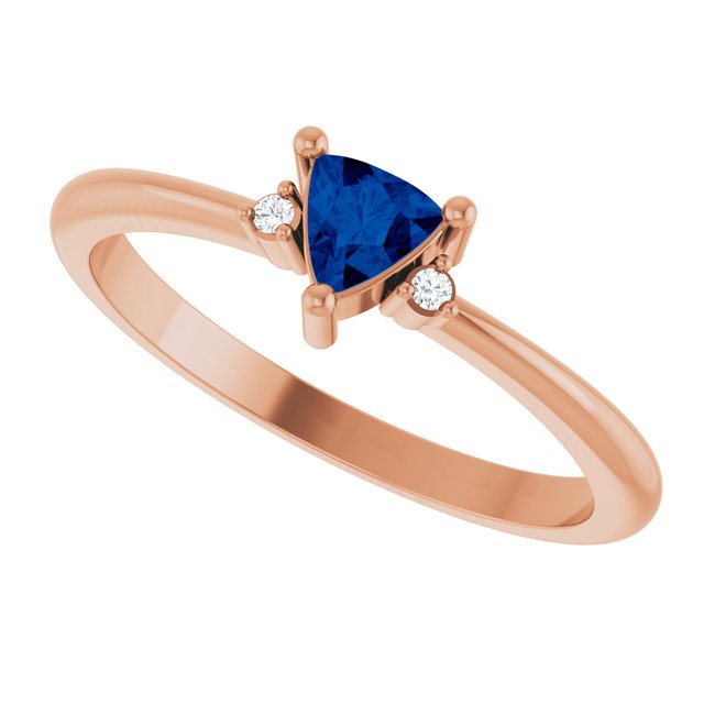 Trillion Blue Sapphire & Diamond Accented Ring in Rose Gold