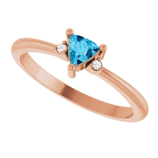 Trillion Aquamarine & Diamond Accented Ring in Rose Gold | 4x4x4mm