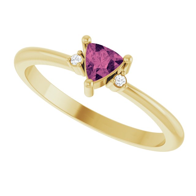 Trillion Pink Tourmaline & Diamond Accented Ring in Yellow Gold