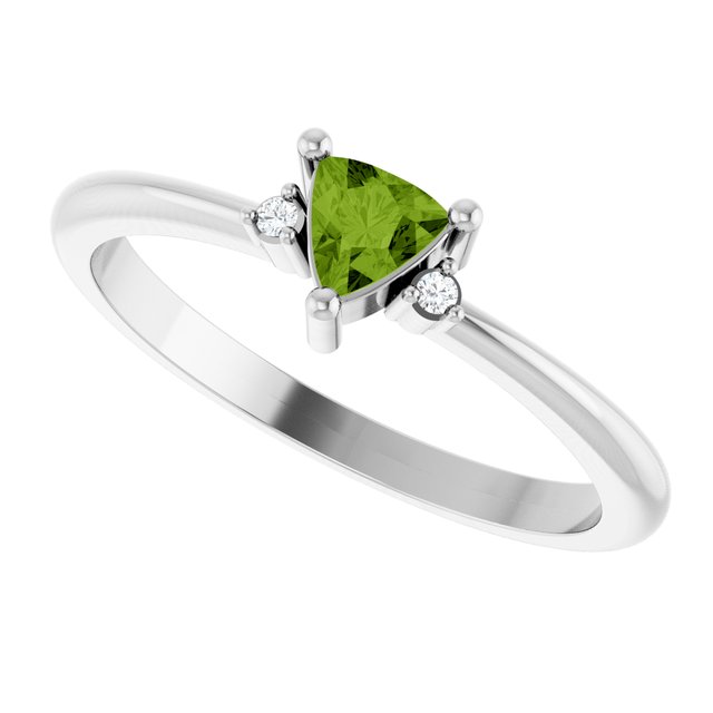 Trillion Peridot Accented Ring with Diamond Accents in Platinum