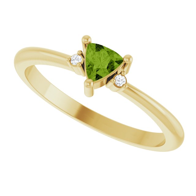 Trillion Peridot Accented Ring with Diamond Accents in Yellow Gold