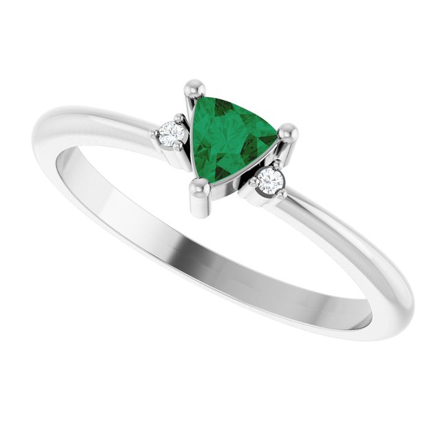 Trillion Lab-Grown Emerald & Diamond Accented Ring in White Gold
