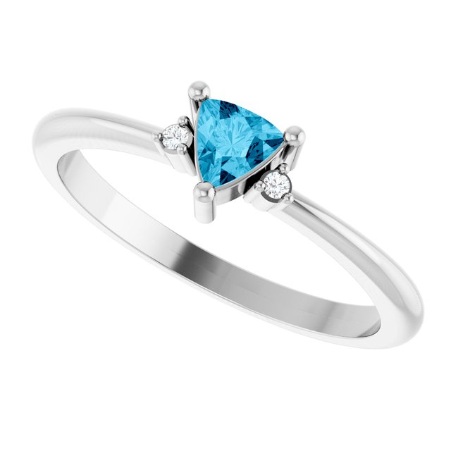 Trillion Aquamarine Accented Ring with Diamond Accents in Platinum