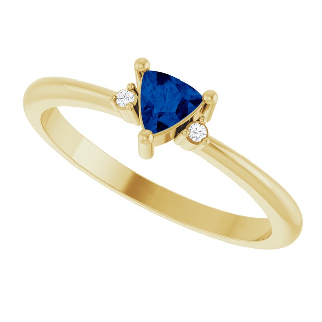 Trillion Blue Sapphire & Diamond Accented Ring in Yellow Gold