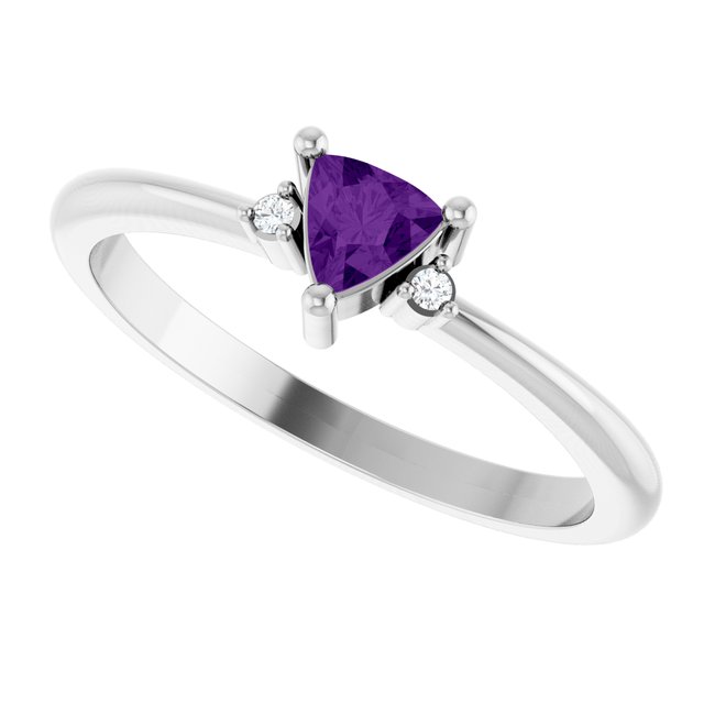 Trillion Amethyst Accented Ring with Diamond Accents in White Gold