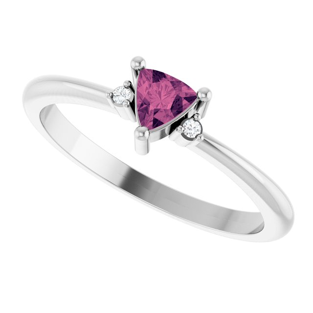 Trillion Pink Tourmaline & Diamond Accented Ring in White Gold
