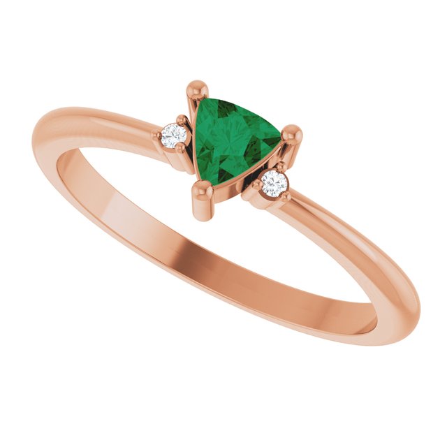 Trillion Emerald Accented Ring with Diamond Accents in Rose Gold