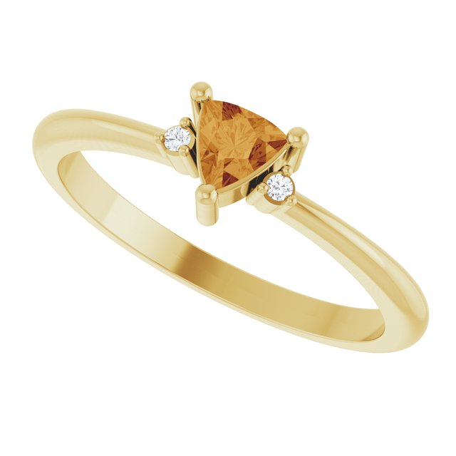 Trillion Citrine Accented Ring with Diamond Accents in Yellow Gold