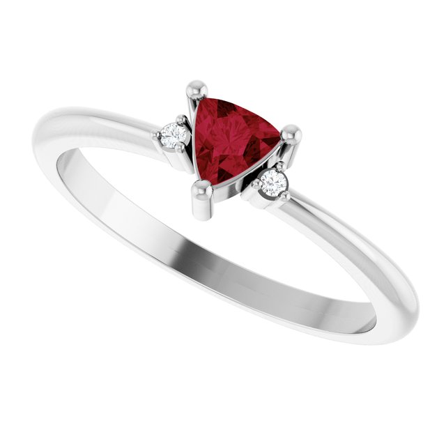 Trillion Ruby Accented Ring with Diamond Accents in White Gold